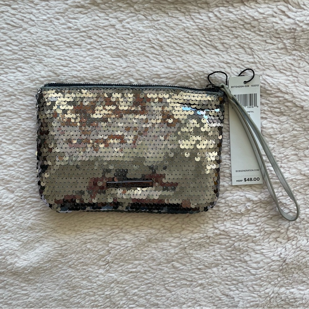 BCBGeneration silver sequin wristlet